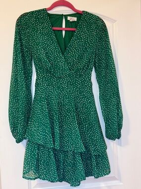 Green Polka Dot Long-Sleeve Wrap Dress Sz Small